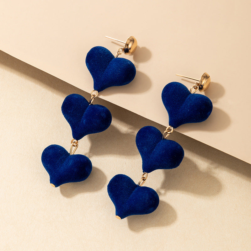 Wholesale  Red Love Velvet Heart-shaped Peach Heart Earrings